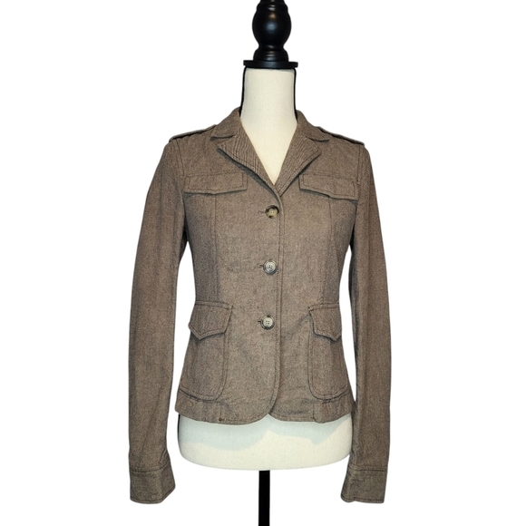 Theory Jackets & Blazers - Theory womens tan brown button front 4 pocket pleated back detail blazer size 4